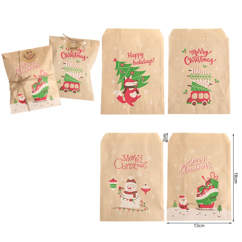 12st Vrolijk Kerstmis Kraftpapier Papieren Zakken - Kant-en-klare Kerstmis Geschenkzakken 13x18cm