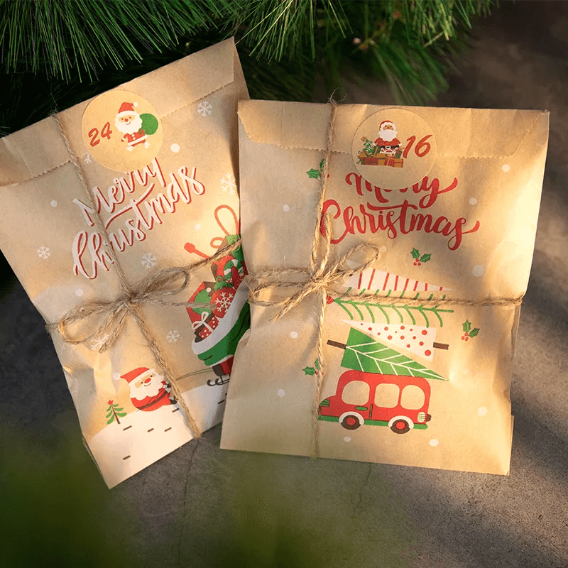 12st Vrolijk Kerstmis Kraftpapier Papieren Zakken - Kant-en-klare Kerstmis Geschenkzakken 13x18cm