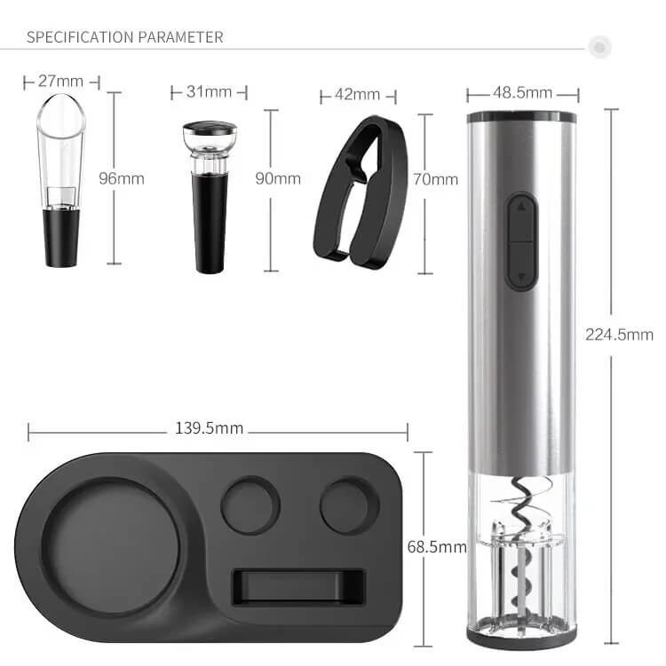 Elektrische Wijnopener Set 5-in-1 met Folie Snijder, Wijn Schenker & Vacuüm Stopper - Automatische Kurkentrekker & Display Base | Perfect Cadeau voor Wijnliefhebbers