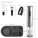 Elektrische Wijnopener Set 5-in-1 met Folie Snijder, Wijn Schenker & Vacuüm Stopper - Automatische Kurkentrekker & Display Base | Perfect Cadeau voor Wijnliefhebbers