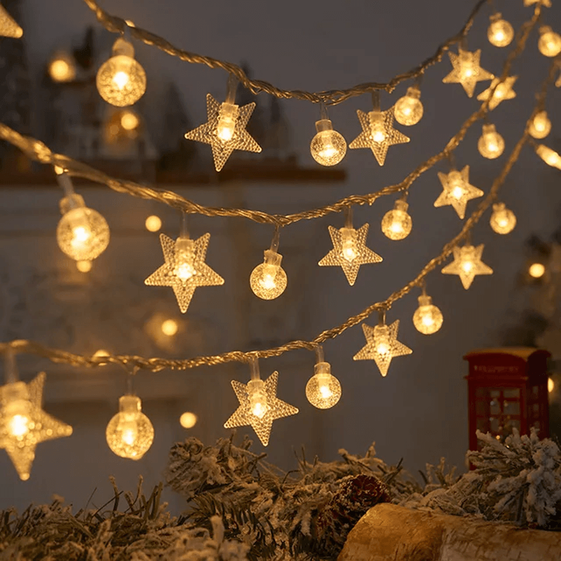 1,5-3m LED-stringverlichting met kerstthema, kerststringverlichting - sneeuwvlokken, rendieren, sterren, kerstboom