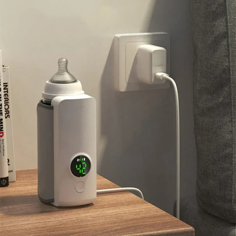 Oplaadbare babyflesverwarmer - 6 temperatuurinstellingen, display en verwarmingsmanchet voor moedermelk