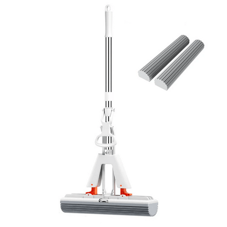 Zelfpersende mop met telescopische steel - opvouwbare katoenen mop voor effectief reinigen en drogen van vloeren