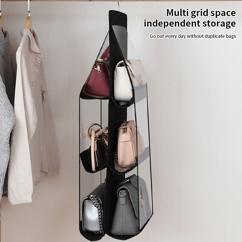 Zwarte Hangende Garderobe Organiser met 6 Zakken | Dubbelzijdige Opbergoplossing voor Tassen, Schoenen & Kleding