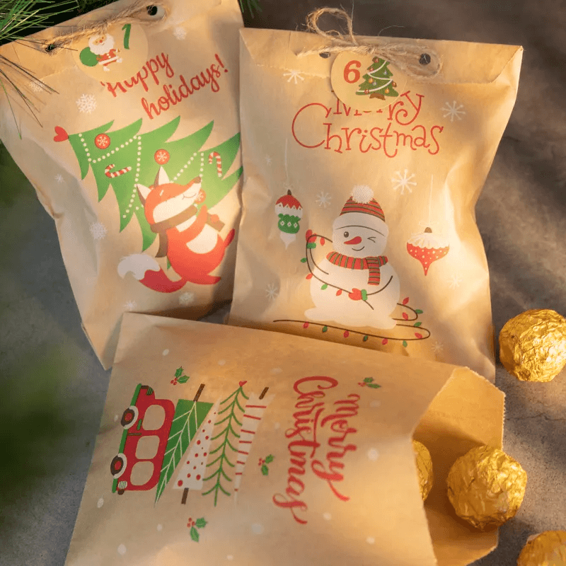 12st Vrolijk Kerstmis Kraftpapier Papieren Zakken - Kant-en-klare Kerstmis Geschenkzakken 13x18cm