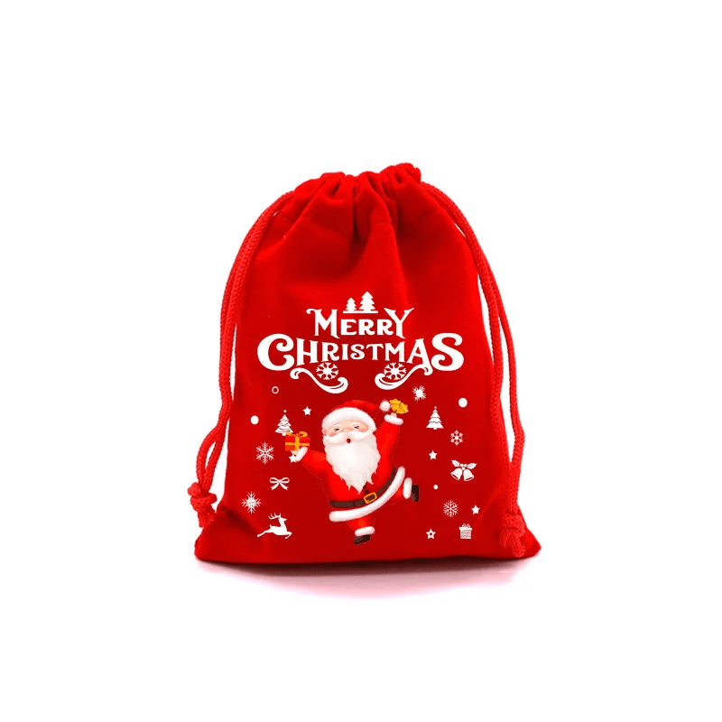12st Kerstmis Geschenkzakjes in stof 9x12cm - Kerstboom, Kerstman, Eland Vrolijk Kerstfeest