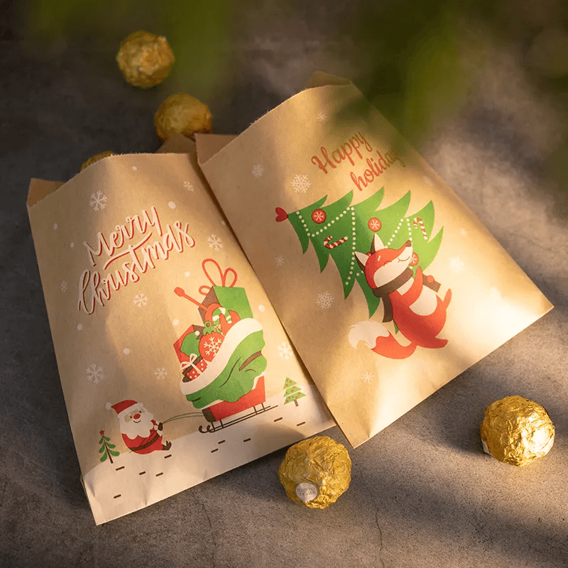 12st Vrolijk Kerstmis Kraftpapier Papieren Zakken - Kant-en-klare Kerstmis Geschenkzakken 13x18cm