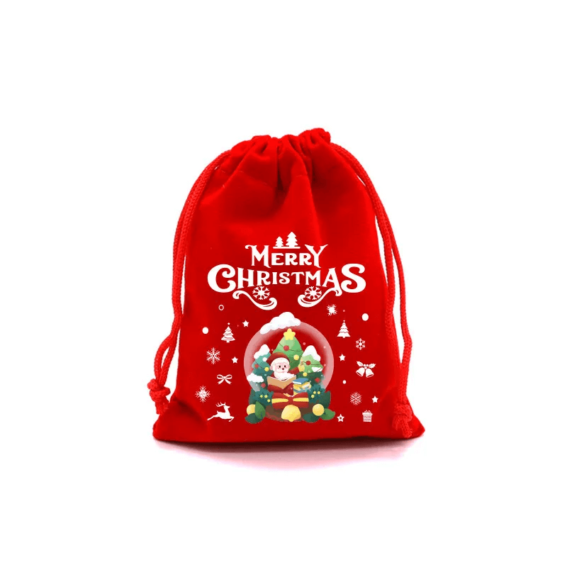 12st Kerstmis Geschenkzakjes in stof 9x12cm - Kerstboom, Kerstman, Eland Vrolijk Kerstfeest