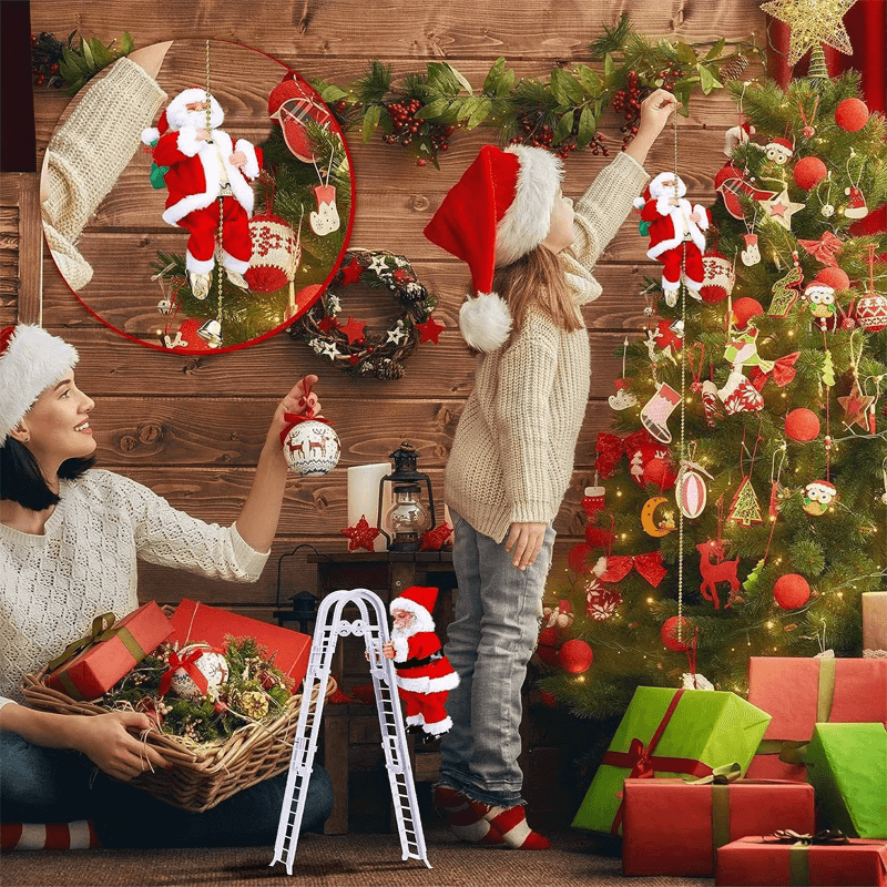Klimmende kerstman in hangende ketting - werkt op batterijen