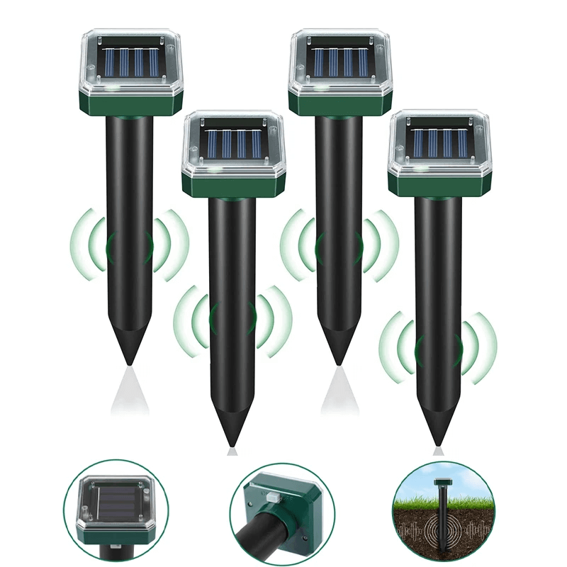 Ultrasone ongedierteverjager op zonne-energie | Schrikt mollen en knaagdieren af | Waterdicht, 400 Hz, Tuinbescherming voor buiten