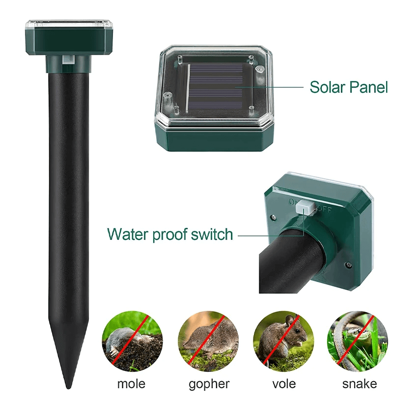 Ultrasone ongedierteverjager op zonne-energie | Schrikt mollen en knaagdieren af | Waterdicht, 400 Hz, Tuinbescherming voor buiten