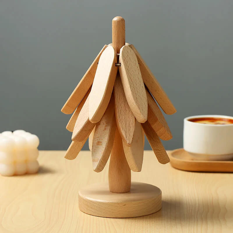 Onderzetters van walnoothout - Stijlvol en praktisch, houten kunst voor op tafel, set van 3 houten onderzetters, creatieve opvouwbare onderzetter voor potten