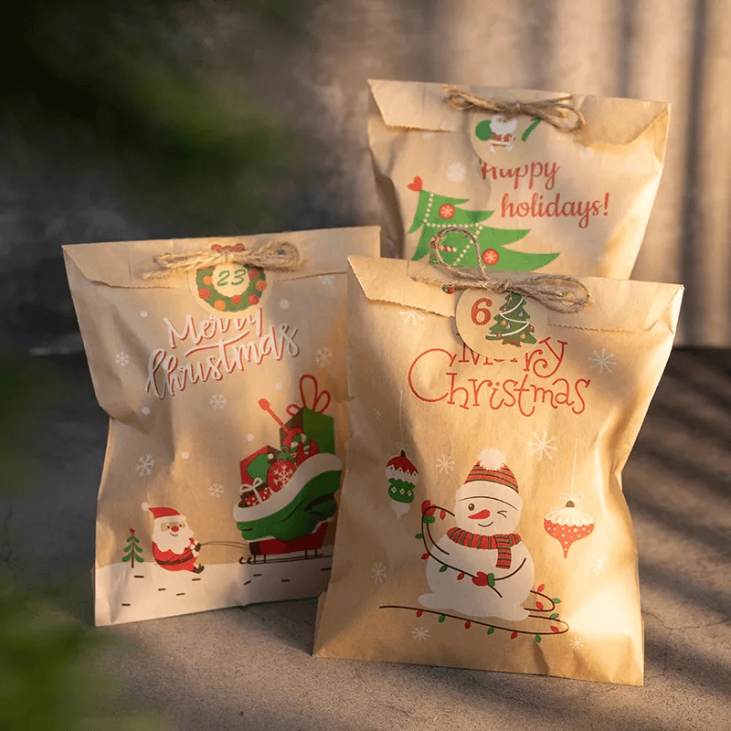 12st Vrolijk Kerstmis Kraftpapier Papieren Zakken - Kant-en-klare Kerstmis Geschenkzakken 13x18cm