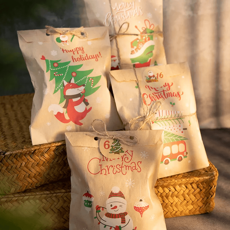 12st Vrolijk Kerstmis Kraftpapier Papieren Zakken - Kant-en-klare Kerstmis Geschenkzakken 13x18cm