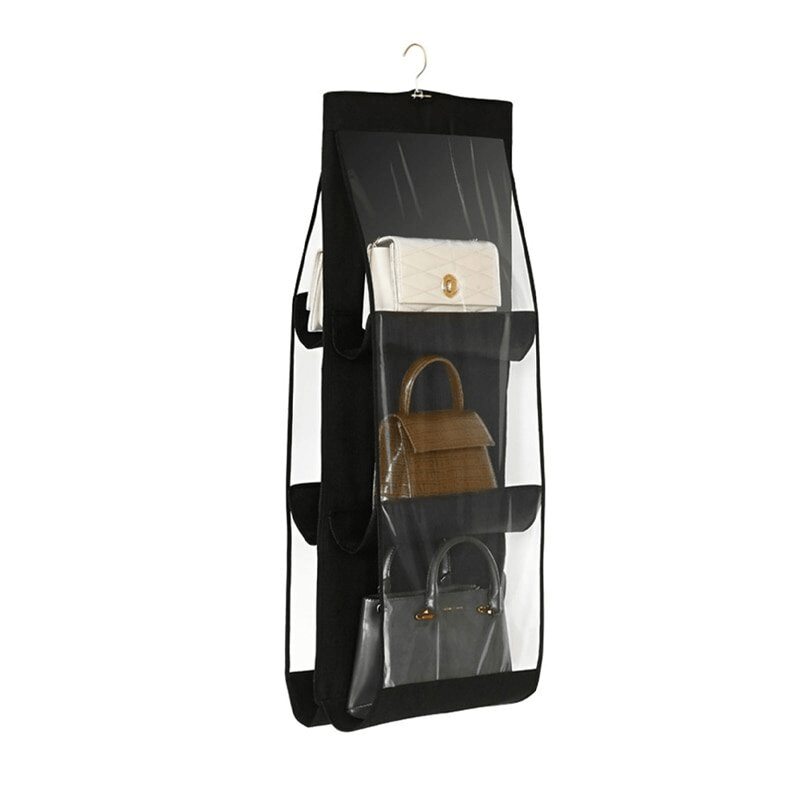 Zwarte Hangende Garderobe Organiser met 6 Zakken | Dubbelzijdige Opbergoplossing voor Tassen, Schoenen & Kleding