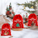 12st Kerstmis Geschenkzakjes in stof 9x12cm - Kerstboom, Kerstman, Eland Vrolijk Kerstfeest