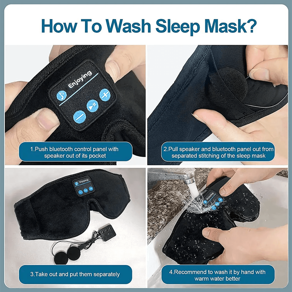 Snoozeit.™ - Bluetooth-slaapmasker met HD-luidsprekers - 3D-slaapkoptelefoon met automatische uitschakeling | draadloze Bluetooth 5.0