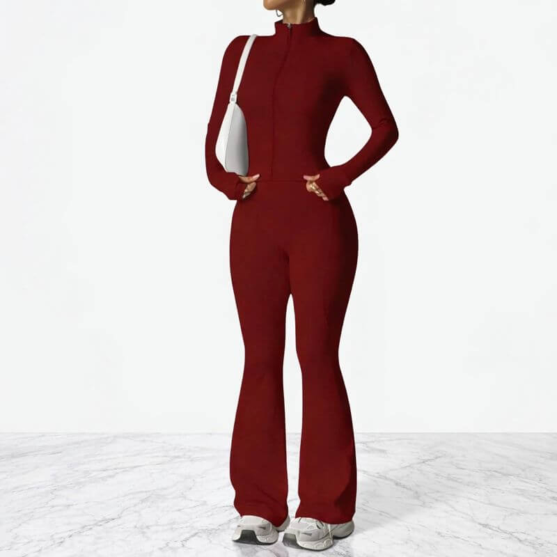 AeroFlare – Snabbtorkande Träningsset för Dam med Slim Fit Jacka & Flared Tights för Yoga, Träning och Vardag