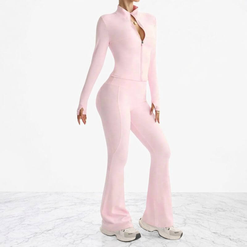 AeroFlare – Snabbtorkande Träningsset för Dam med Slim Fit Jacka & Flared Tights för Yoga, Träning och Vardag