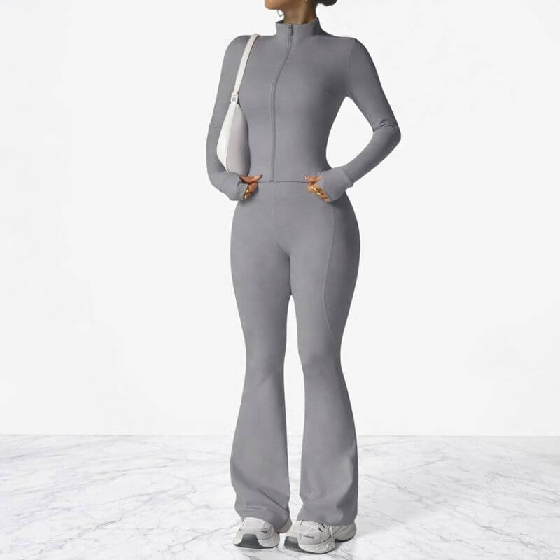 AeroFlare – Snabbtorkande Träningsset för Dam med Slim Fit Jacka & Flared Tights för Yoga, Träning och Vardag