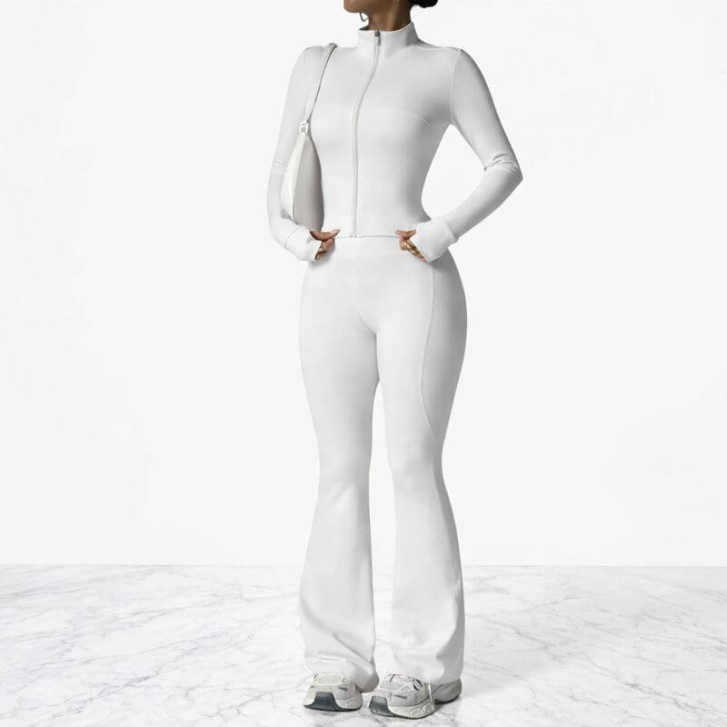 AeroFlare – Snabbtorkande Träningsset för Dam med Slim Fit Jacka & Flared Tights för Yoga, Träning och Vardag