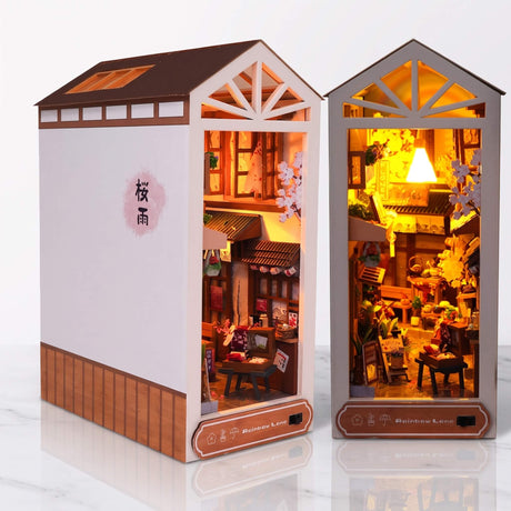 NookCraft – Houten DIY Book Nook Bouwpakket – Miniatuur Boekenkast Inzet met Poppenhuis en LED-verlichting