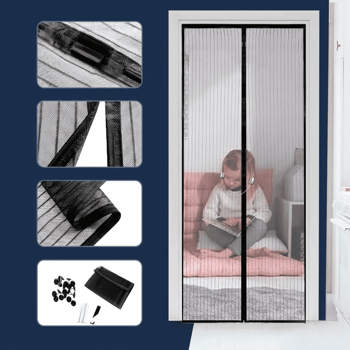 Magnetisch muskietennet voor deur met automatische sluiting | Insectennet met magnetisch slot - Bescherming tegen muggen voor patio, balkon & ingang (Meerdere maten)