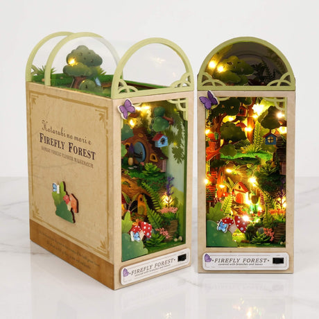 NookCraft – Houten DIY Book Nook Bouwpakket – Miniatuur Boekenkast Inzet met Poppenhuis en LED-verlichting