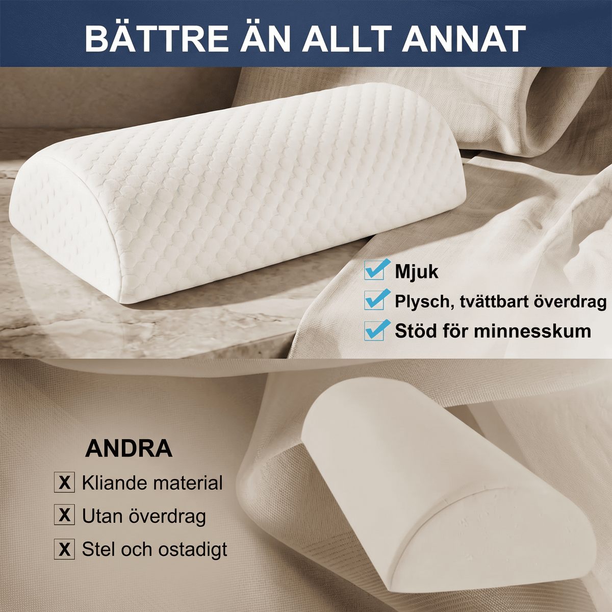 RestCurve – Halvmåneformad Minneskudde för Ben, Knä och Nedre Rygg – Avlastande Memory Foam Stödkudde