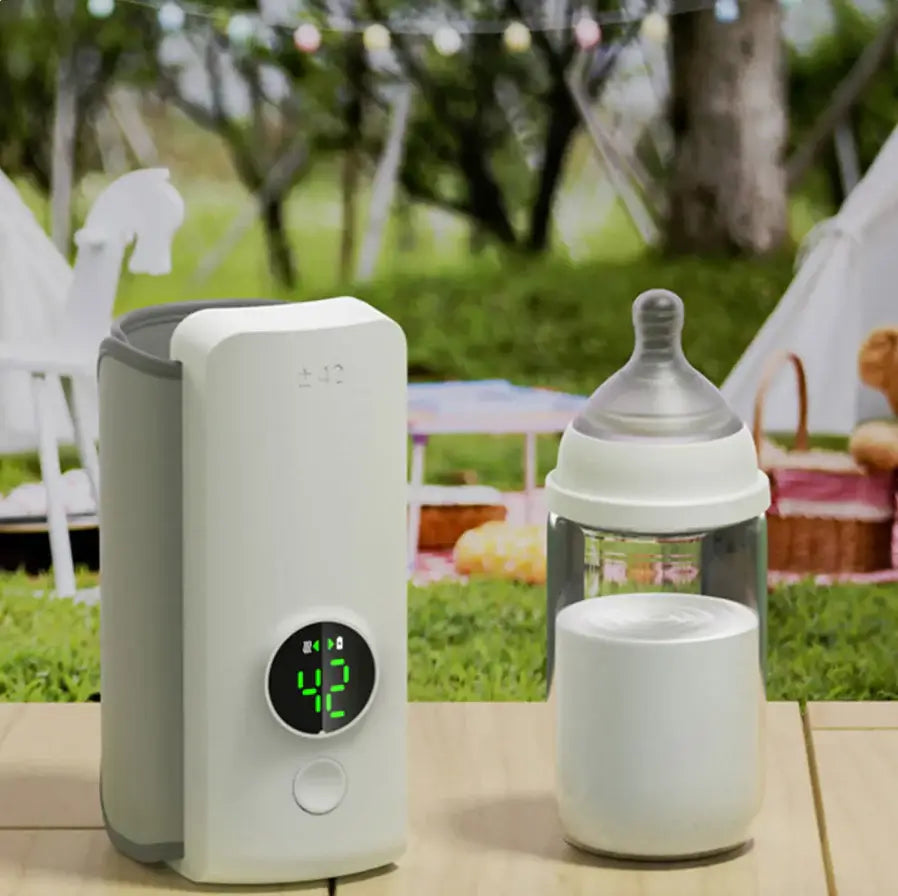 Oplaadbare babyflesverwarmer - 6 temperatuurinstellingen, display en verwarmingsmanchet voor moedermelk