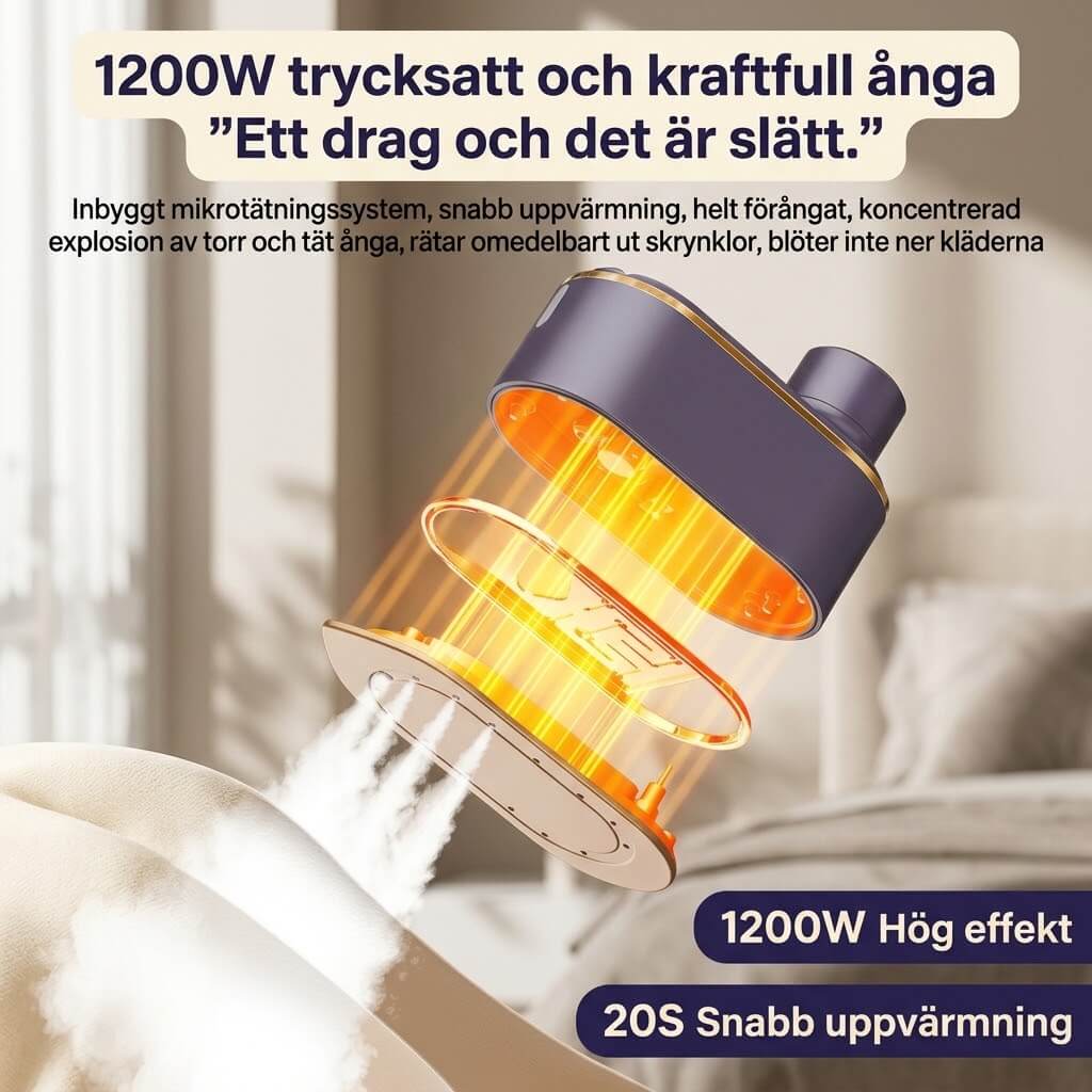 SteamFold – Handhållet Ångstrykjärn 1200W med Vikbart Handtag – Portabelt Resestrykjärn med Våt och Torr Strykning, LED-display och Väggfäste