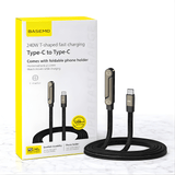 VoltDock – 240W/65W Snabbladdningskabel med Vikbart Stativ, Flätad Design & Elbow-Kontakt för Mobil, Surfplatta och Laptop