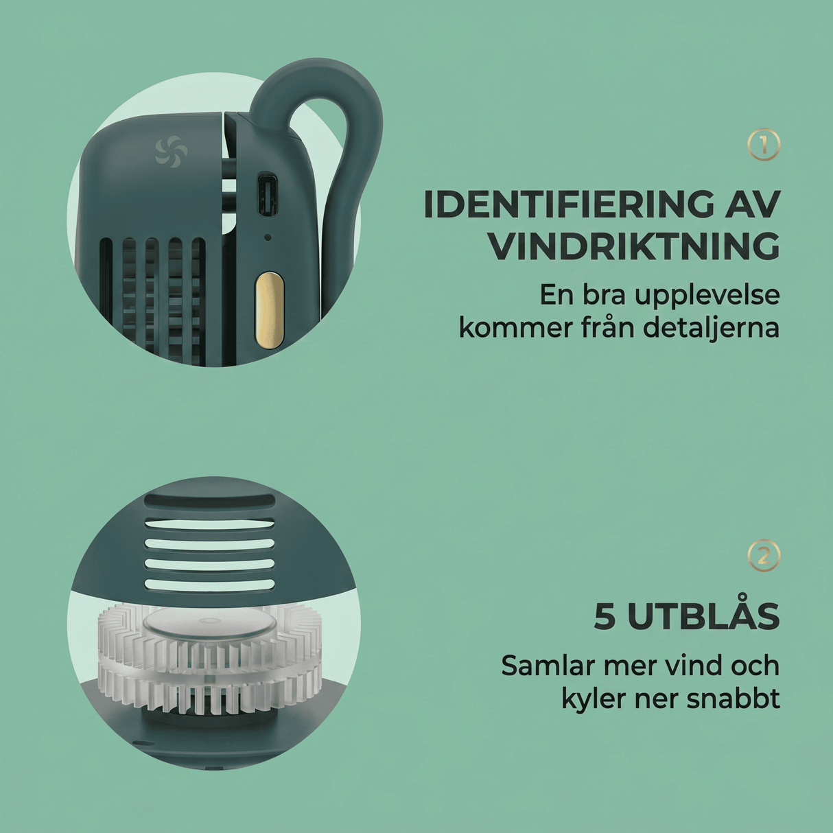 VortBreeze – Portabel Mini Fläkt med Klämma – 360° Luftflöde, 3 Hastigheter och USB-Laddning
