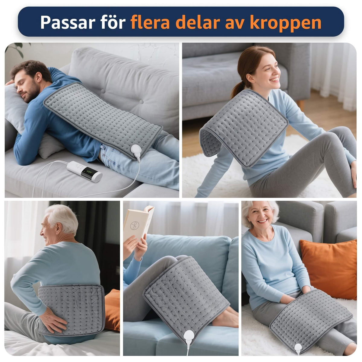 WarmHaven – Eluppvärmd Värmedyna 30x60 cm för Rygg, Nacke och Axlar – Tvättbar med Timer och 9 Temperaturlägen
