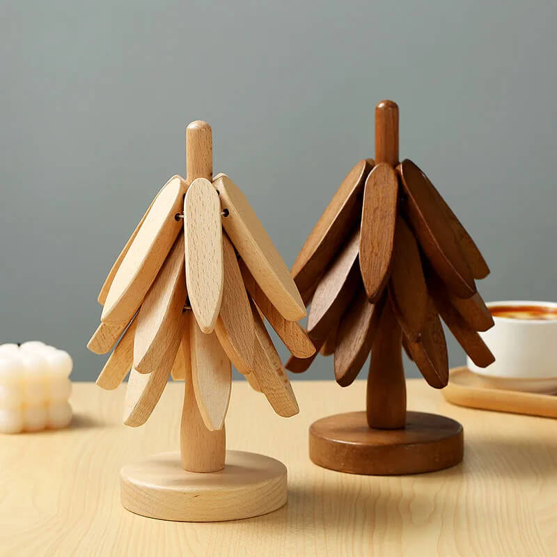 Onderzetters van walnoothout - Stijlvol en praktisch, houten kunst voor op tafel, set van 3 houten onderzetters, creatieve opvouwbare onderzetter voor potten