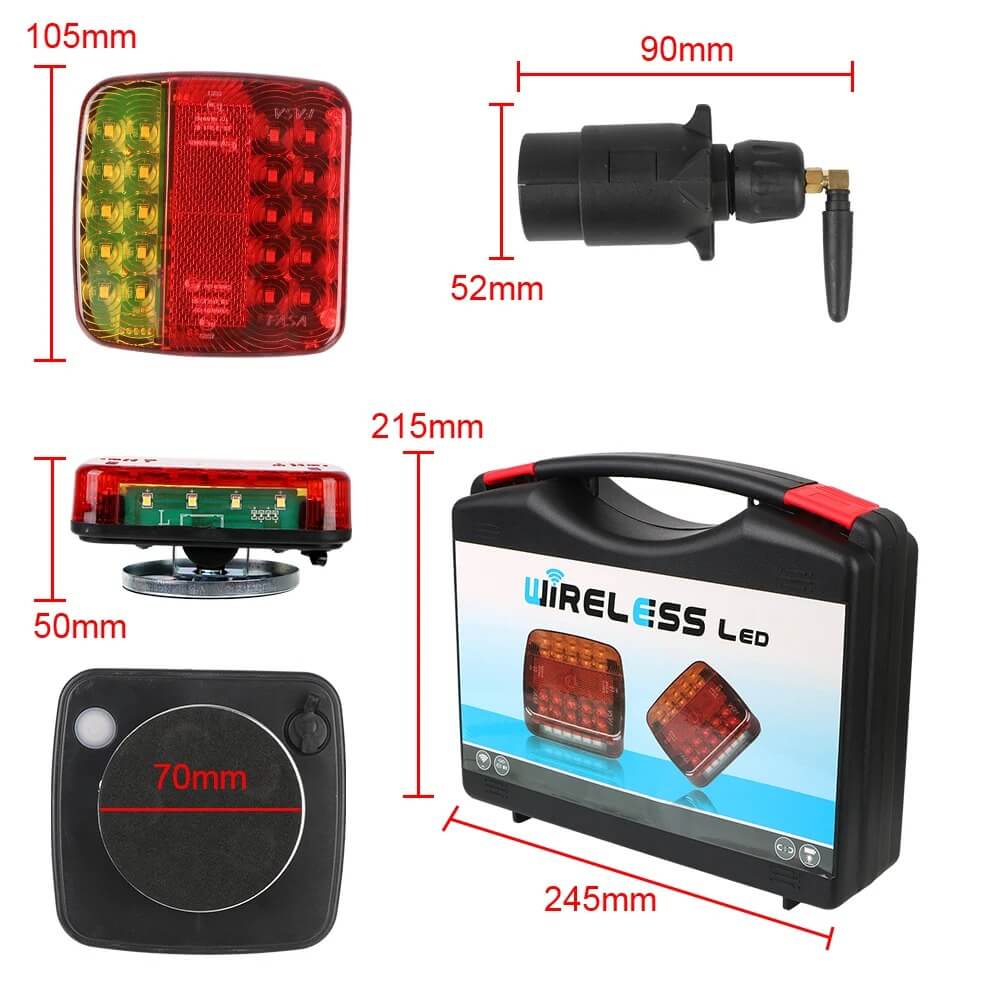 TrailMagnet - Magnetische draadloze LED-achterlichten voor aanhangers, caravans en vrachtwagens | Draadloos remlicht met 5 functies