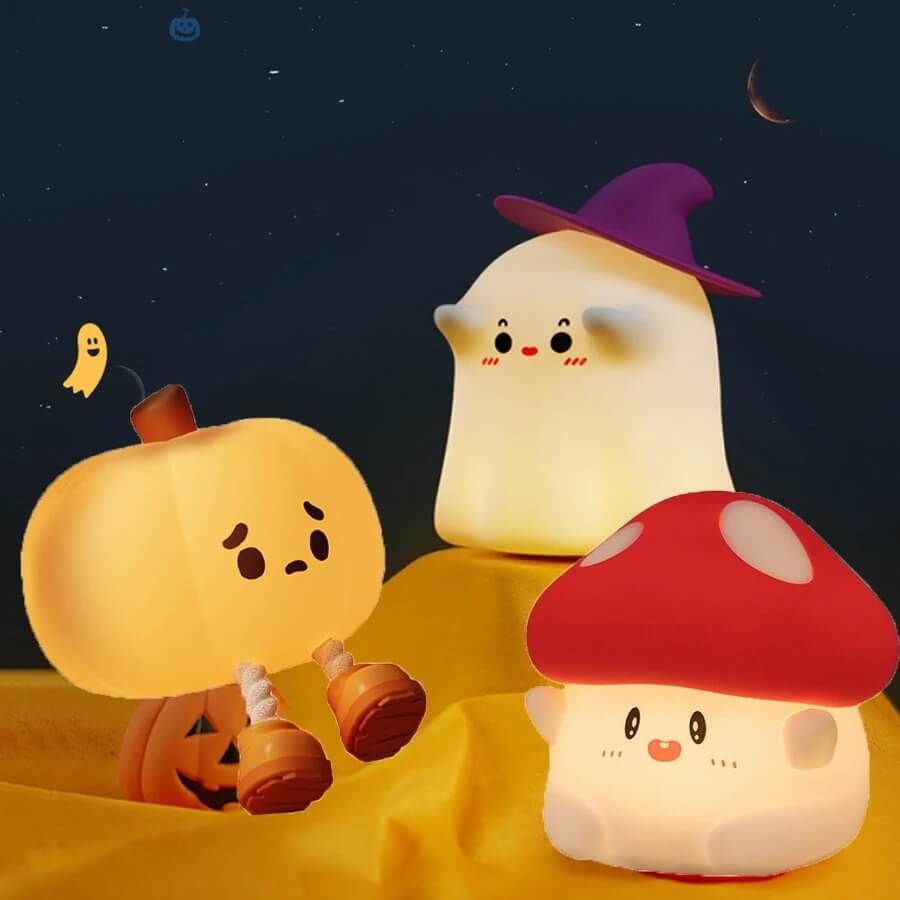 GlowShroom - Siliconen LED Nachtlampje | Zacht pompoen-, paddenstoel- of spookontwerp voor kinderkamers en slaapkamers
