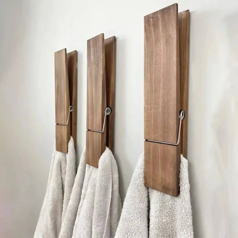 RustiClip - Wandgemonteerde Grote Houten Wasknijper | Rustieke Handdoekhouder in Decoratief Ontwerp