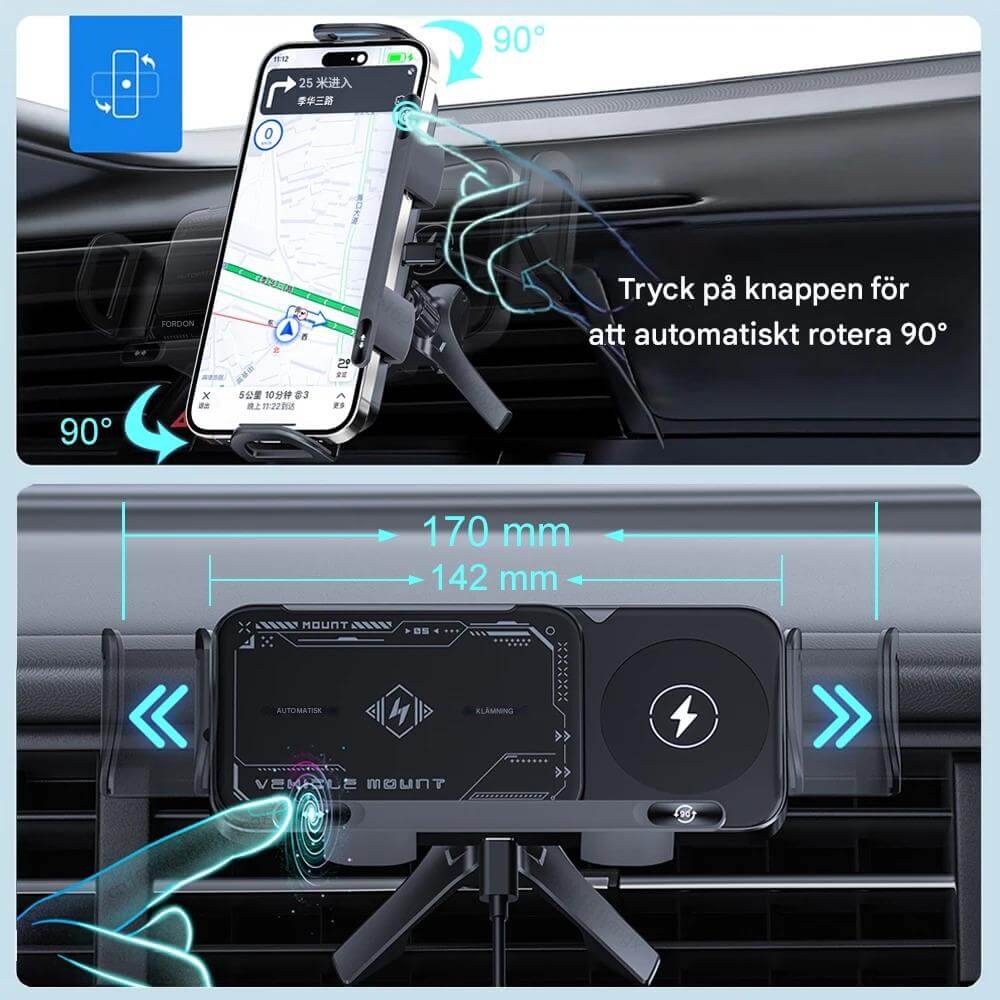 ChargeMount - Verstelbare Smart Car Telefoonhouder met 15W Draadloos Oplaad Pad voor Opvouwbare Schermen