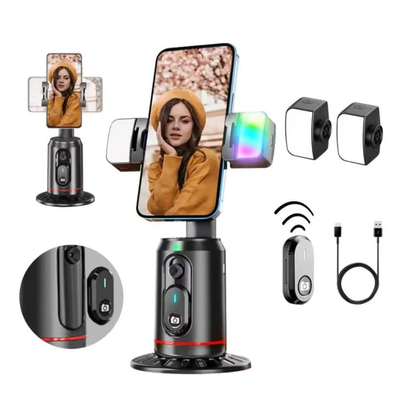AiveloTrack - AI 360° Gezichtsvolgsysteem Mobiele Houder | Handsfree Opnemen voor Vlogs, Live Broadcasts & Videogesprekken