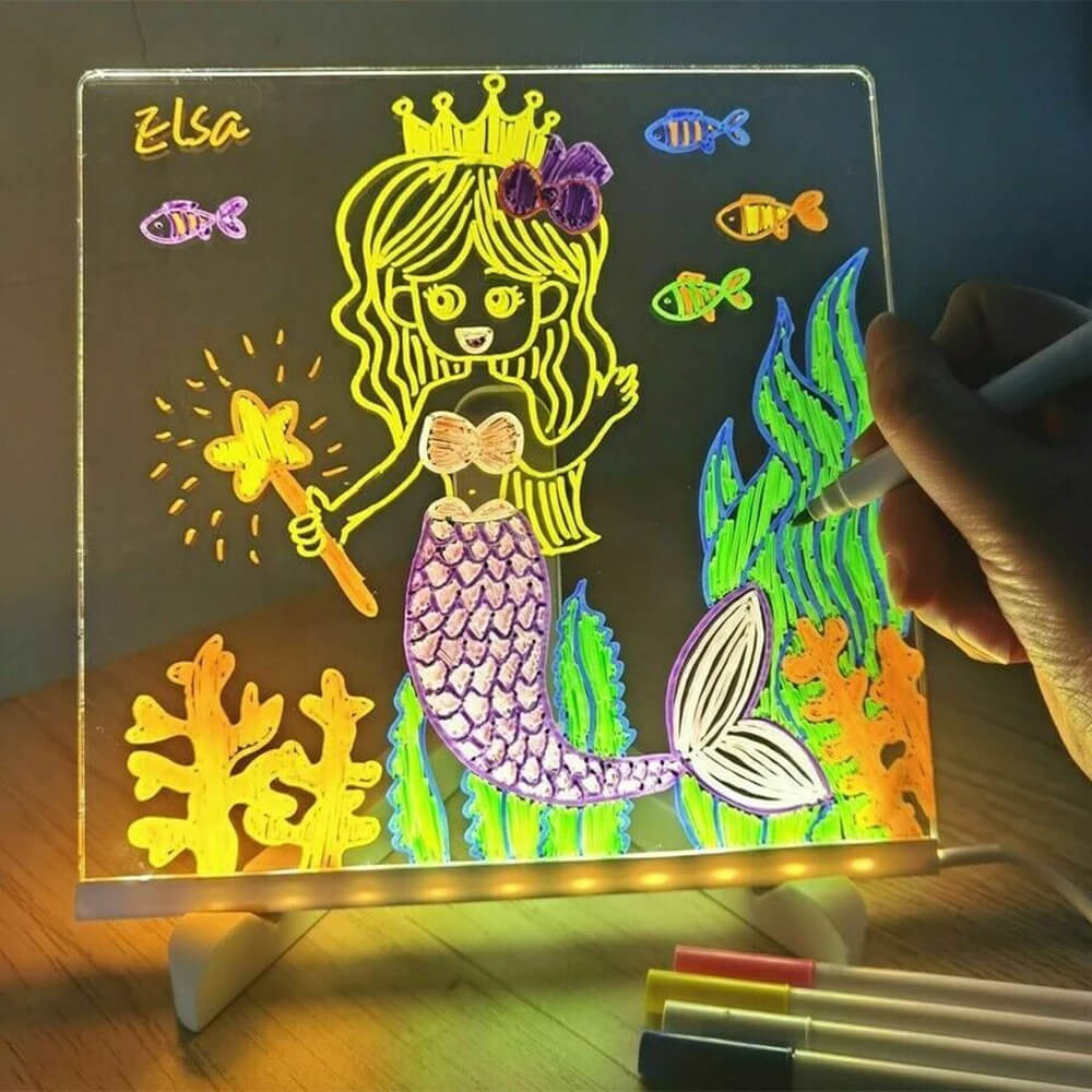 Transparant Licht Acryl Schrijfbord met 7-Kleuren Pennen - Herbruikbaar Boodschapbord met LED Verlichting