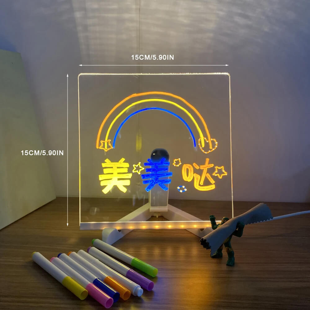 Transparant Licht Acryl Schrijfbord met 7-Kleuren Pennen - Herbruikbaar Boodschapbord met LED Verlichting