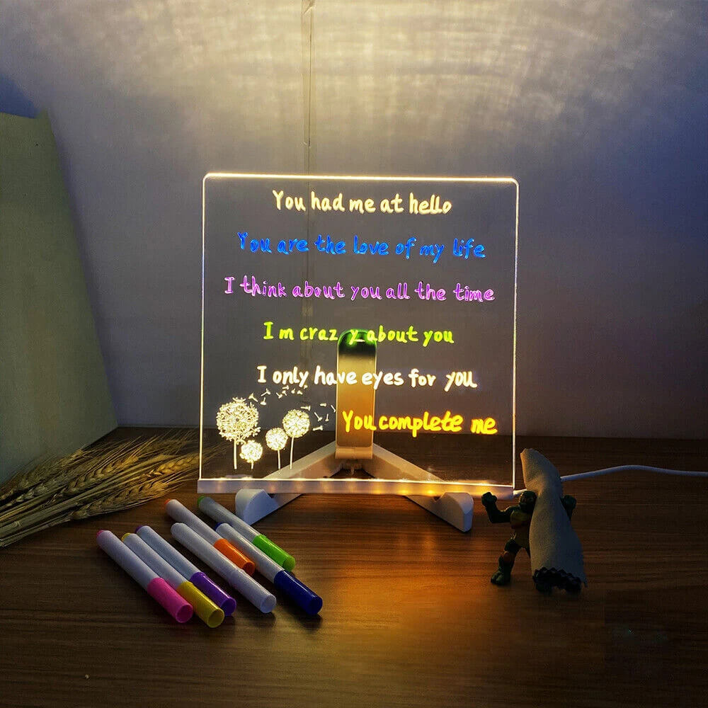 Transparant Licht Acryl Schrijfbord met 7-Kleuren Pennen - Herbruikbaar Boodschapbord met LED Verlichting