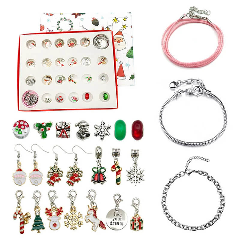 Luxe Sieraden Adventskalender voor Kinderen - 24 Doosjes Armbanden en Bedels voor DIY Kerstsieraden