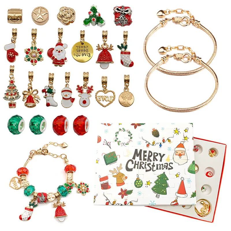 Luxe Sieraden Adventskalender voor Kinderen - 24 Doosjes Armbanden en Bedels voor DIY Kerstsieraden