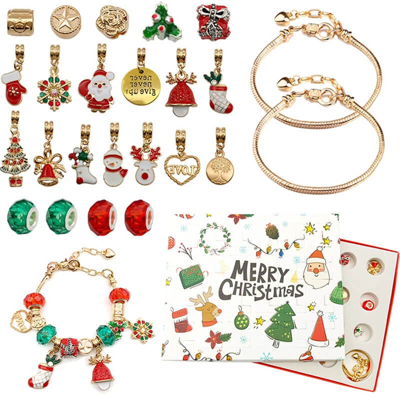 Luxe Sieraden Adventskalender voor Kinderen - 24 Doosjes Armbanden en Bedels voor DIY Kerstsieraden