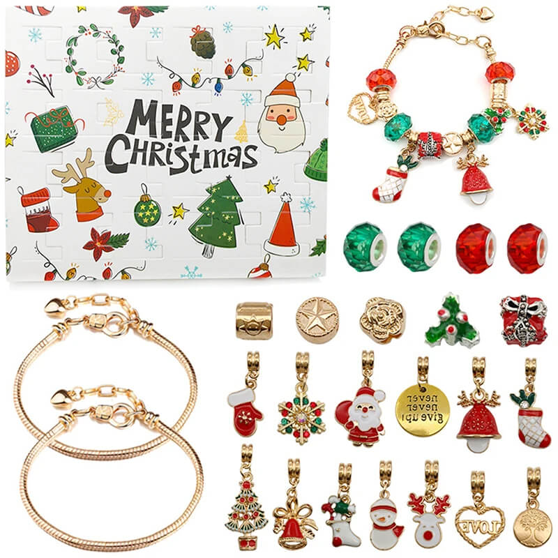 Luxe Sieraden Adventskalender voor Kinderen - 24 Doosjes Armbanden en Bedels voor DIY Kerstsieraden