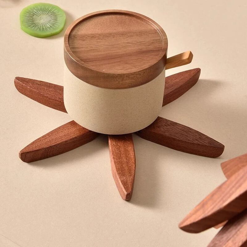 Onderzetters van walnoothout - Stijlvol en praktisch, houten kunst voor op tafel, set van 3 houten onderzetters, creatieve opvouwbare onderzetter voor potten