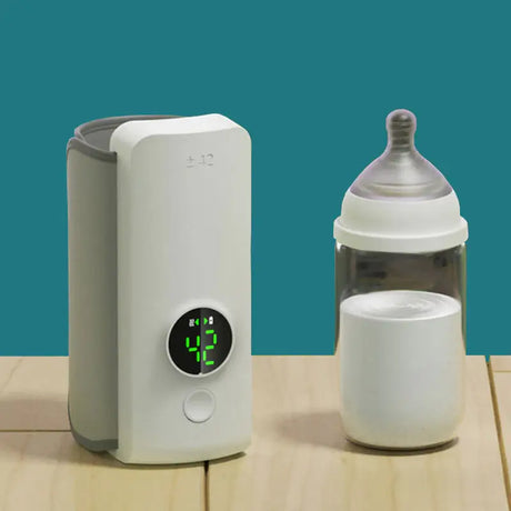 Oplaadbare babyflesverwarmer - 6 temperatuurinstellingen, display en verwarmingsmanchet voor moedermelk