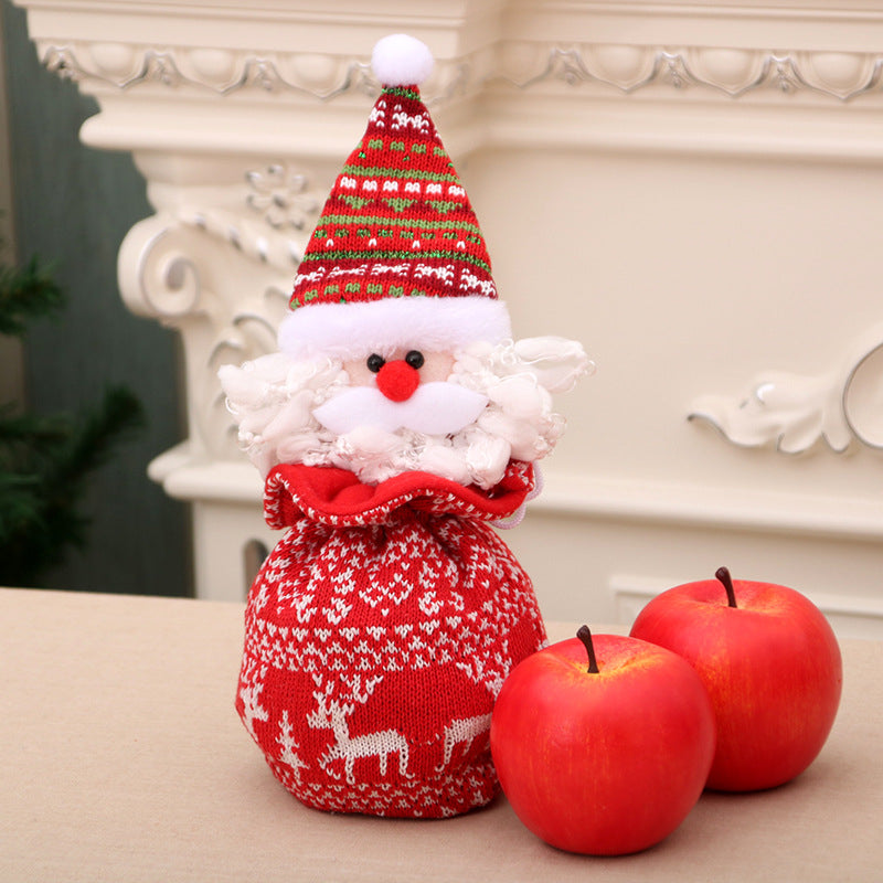 4x Gebreide kerstcadeauzakjes 3D poppen, Kerstman, Sneeuwpop, Eland, Hond